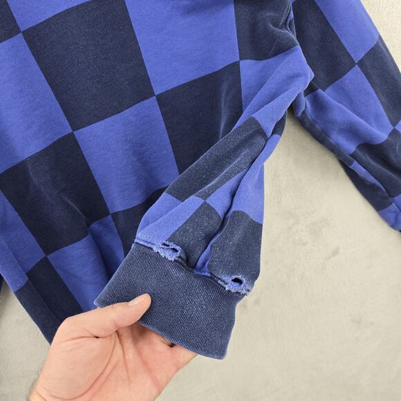 Stussy Crewneck Sweatshirt Womens XS Blue Blur Checker Streetwear Surf Skate Vtg - Picture 3 of 10